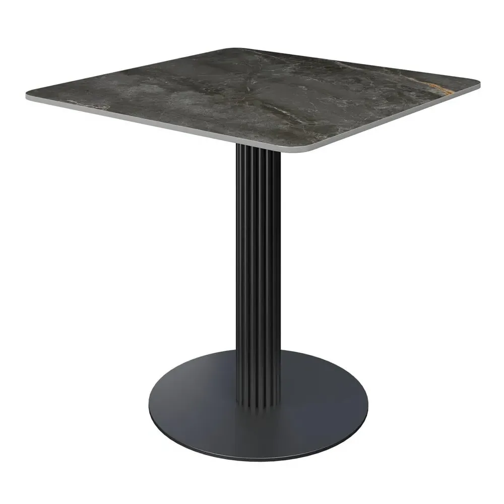 Carteret Square Dining Table with Ribbed Base - Grey, Ceramic