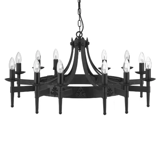 Cartwheel 12 Light Ceiling Light - Black, Wrought Iron