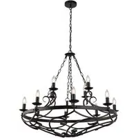 Cartwheel 12 Light Pendant Light - Black, Wrought Iron
