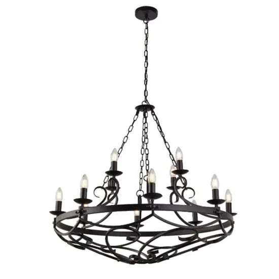 Cartwheel 12 Light Pendant Light - Black, Wrought Iron image