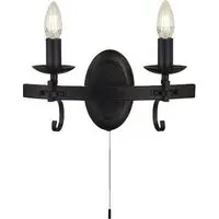 Cartwheel 2 Lamp Wall Light with Pull Switch - Black