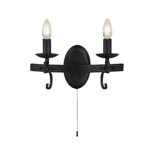 Cartwheel 2 Lamp Wall Light with Pull Switch - Black image
