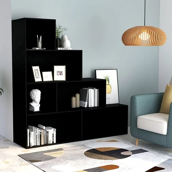 Carus 6-Shelf Bookcase - Black, Engineered Wood