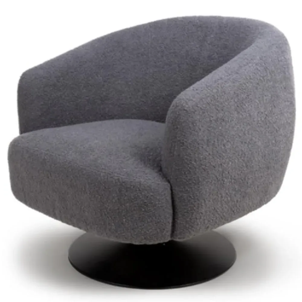 Cary Lounge Chair with Black Metal Base - Grey, Fabric