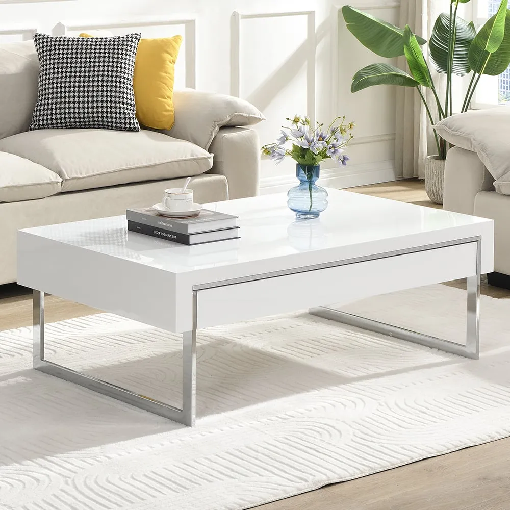 Casa Coffee Table with 1 Drawer - White, High Gloss