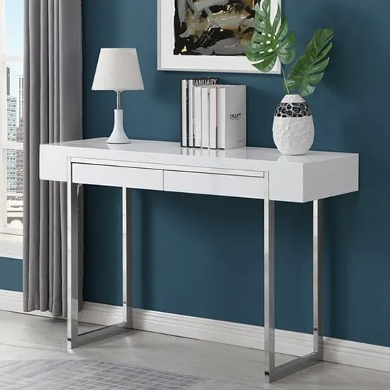 Casa Console Table with 2 Drawers - White, High Gloss