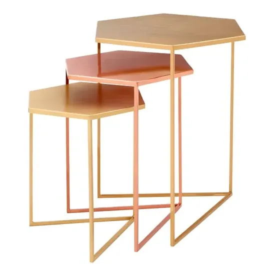 Casa Hexagonal Nest of 3 Tables - Gold, Iron
