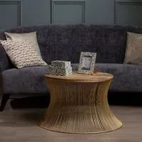 Casa Round Coffee Table with Gold Frame - Wood