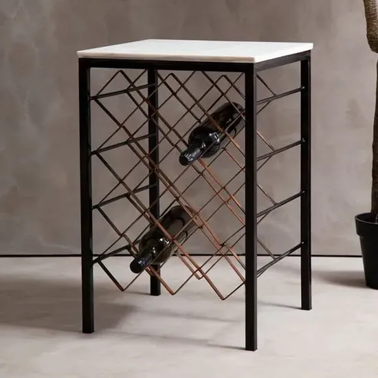 Casa Square Side Table with Wine Rack - White, Marble image