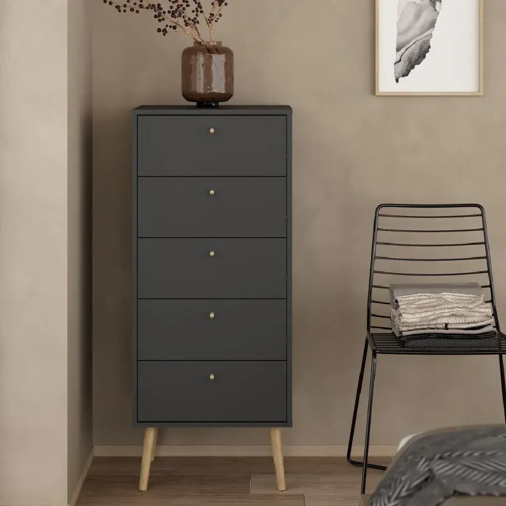 Casey 5-Drawer Chest of Drawers - Dark Grey, Wood