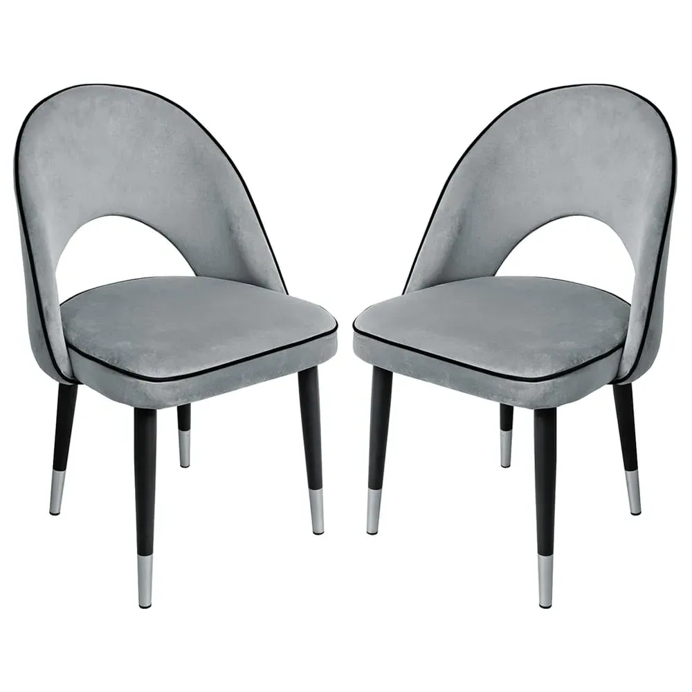 Casey Dining Chairs Pair - Grey, Velvet