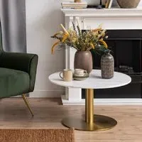 Casey Round Coffee Table - White, Marble