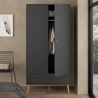 Casey Wardrobe with 2 Doors 2 Drawers - Dark Grey, Wood