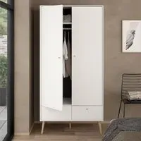 Casey Wardrobe with 2 Doors 2 Drawers - White, Wood