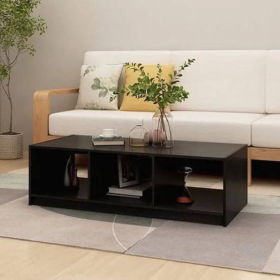 Cason Coffee Table with 2 Shelves - Black, Solid Pinewood product