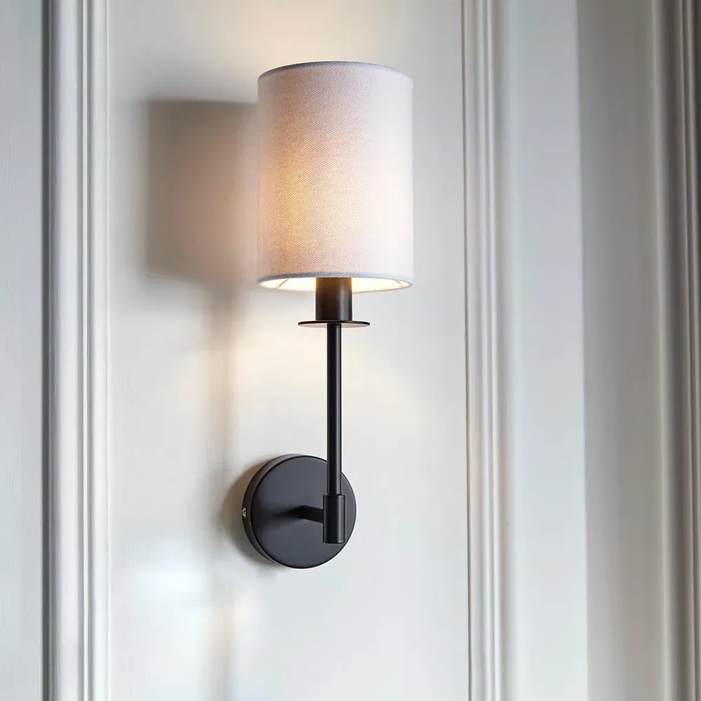 Casper Cylinder Shade Wall Light - Matt Black, Fabric product