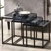 Casper Nest of 3 Tables - Black, Smoked Glass