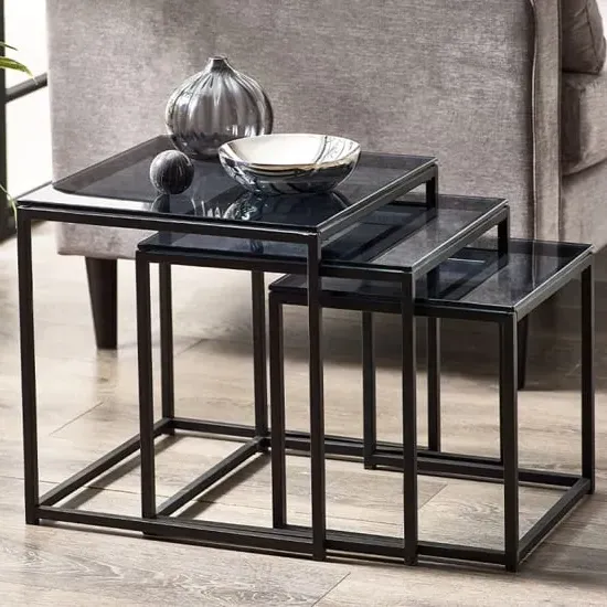 Casper Nest of 3 Tables - Black, Smoked Glass