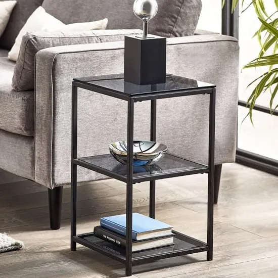Casper Tall Narrow Side Table - Black, Smoked Glass image