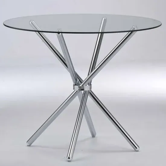 Cassia Round Glass Dining Table - Clear, Chrome