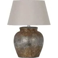 Castalia Ceramic Table Lamp - Aged Stone, Beige Shade