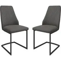 Castle Dining Chairs In Pair - Dark Grey, Faux Leather