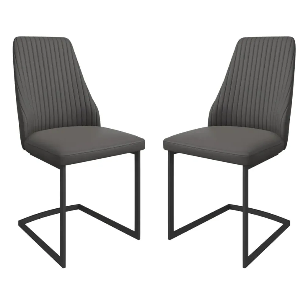Castle Dining Chairs In Pair - Dark Grey, Faux Leather image