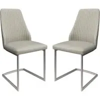 Castle Dining Chairs In Pair - Light Grey, Faux Leather