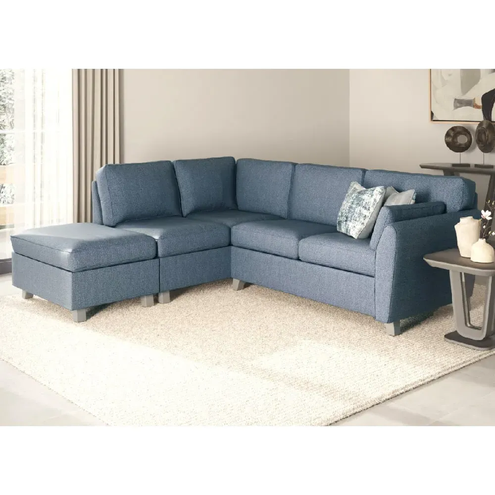 Castro Right Hand Corner Sofa with Oak Legs - Blue