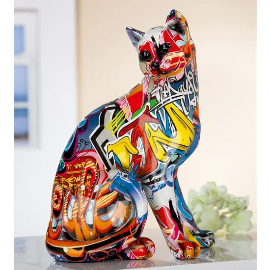Cat Pop Art Design Sculpture - Multicolour, Polyresin