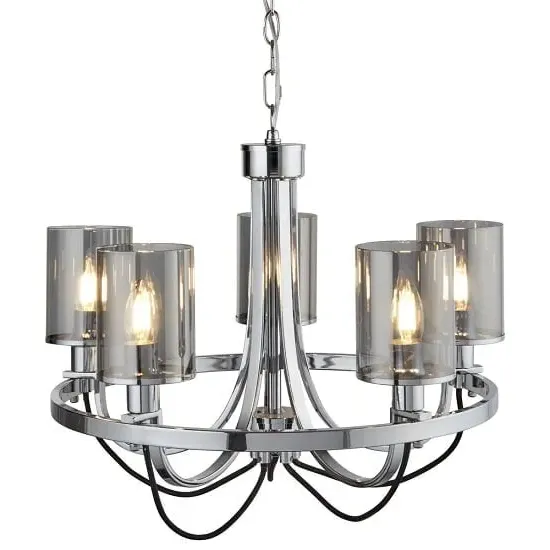 Catalina 5-Light Ceiling Light - Chrome, Smoked Glass