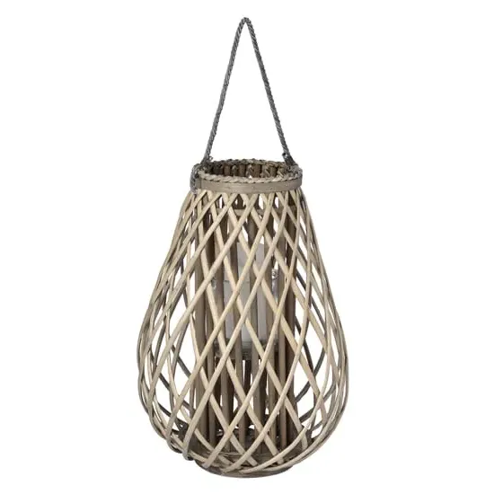 Cave Large Wicker Bulbous Lantern - Brown