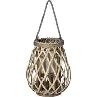 Cave Small Wicker Bulbous Lantern - Brown