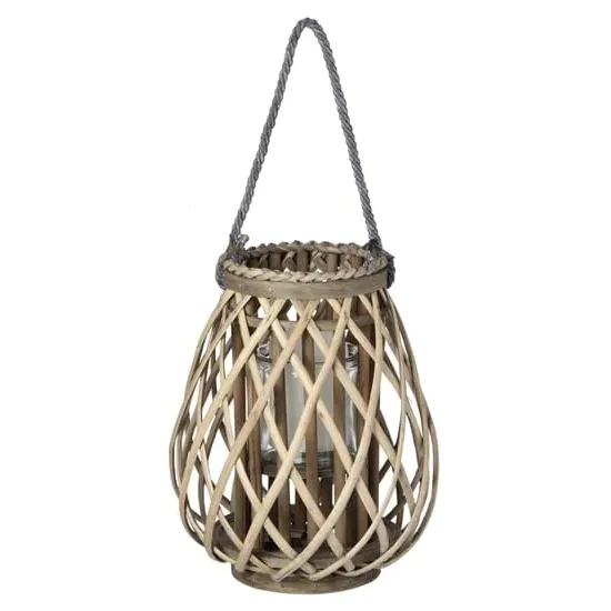 Cave Small Wicker Bulbous Lantern - Brown image