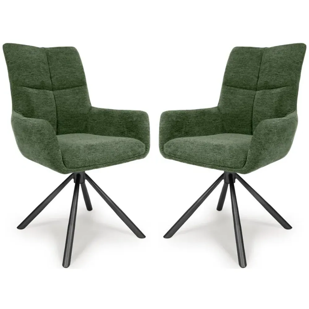 Cavino Dining Chairs Pair - Green Fabric, Black Metal Legs product
