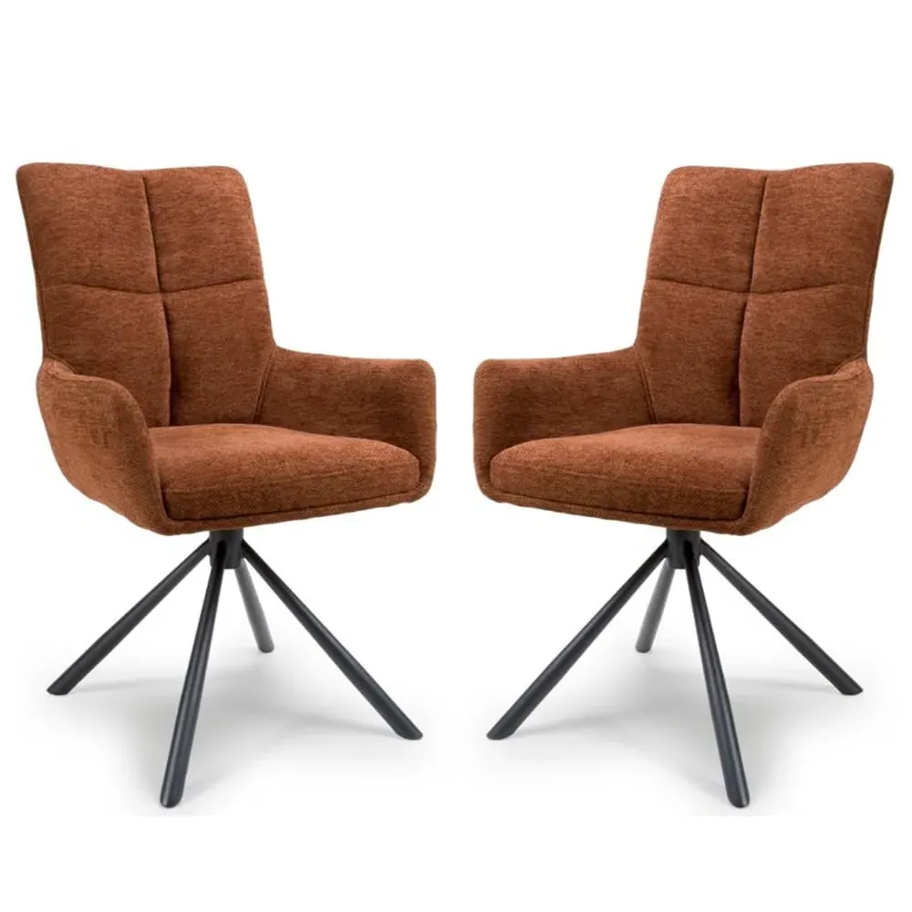 Cavino Dining Chairs with Black Legs, Pair - Rust, Fabric product
