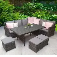 Caxias Corner Garden Dining Set with 3 Ottomans - Grey, Rattan