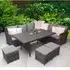 Caxias Corner Garden Dining Set with 3 Ottomans - Grey, Rattan