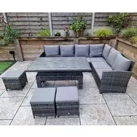 Caxias Corner Garden Dining Set with Lift-Up Table - Grey, Rattan