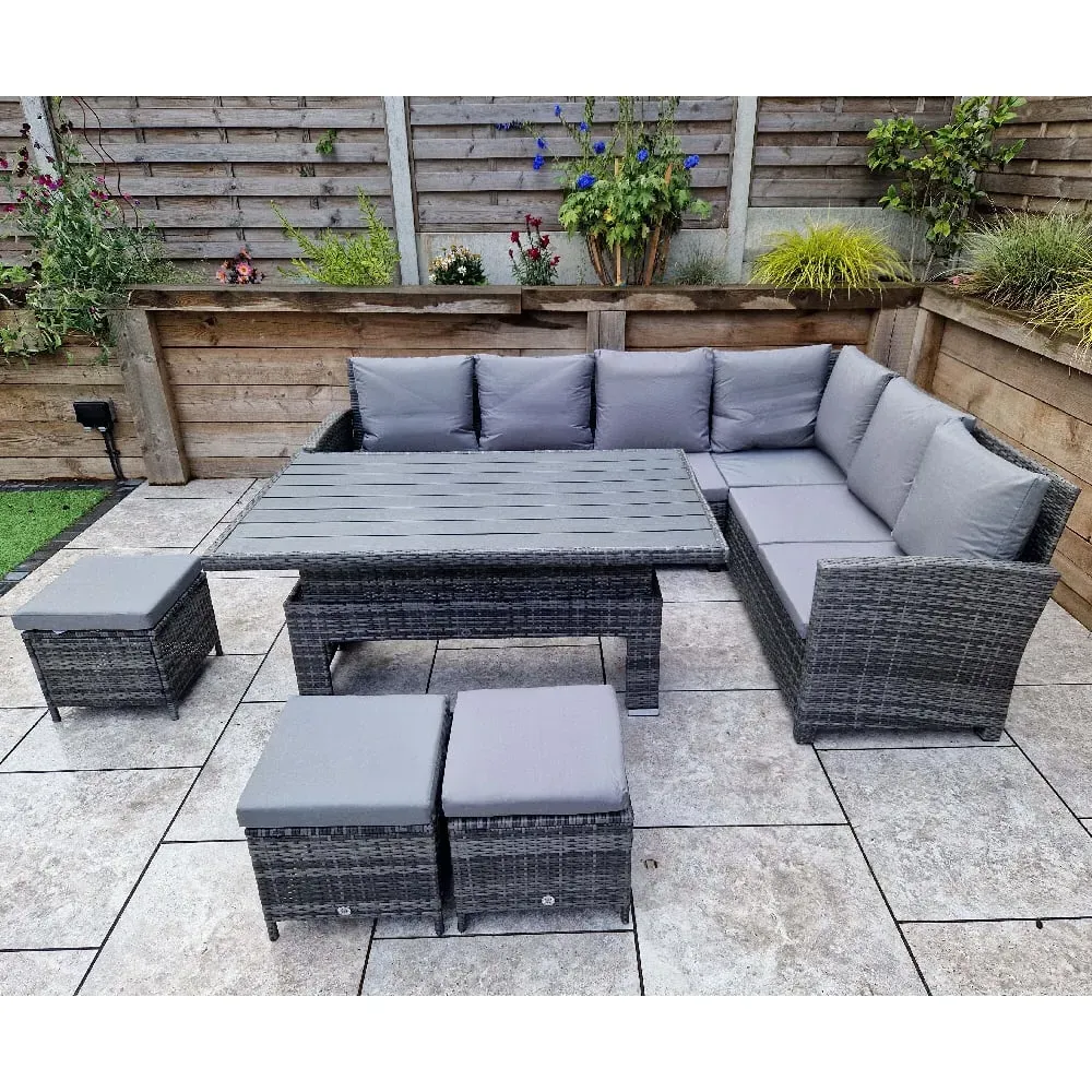 Caxias Corner Garden Dining Set with Lift-Up Table - Grey, Rattan image