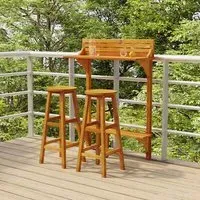Cayla 3 Piece Balcony Bar Table and Stools with Round Seat - Acacia