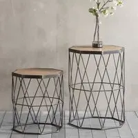 Caylee Wooden Nesting Side Tables with Metal Frame - Natural