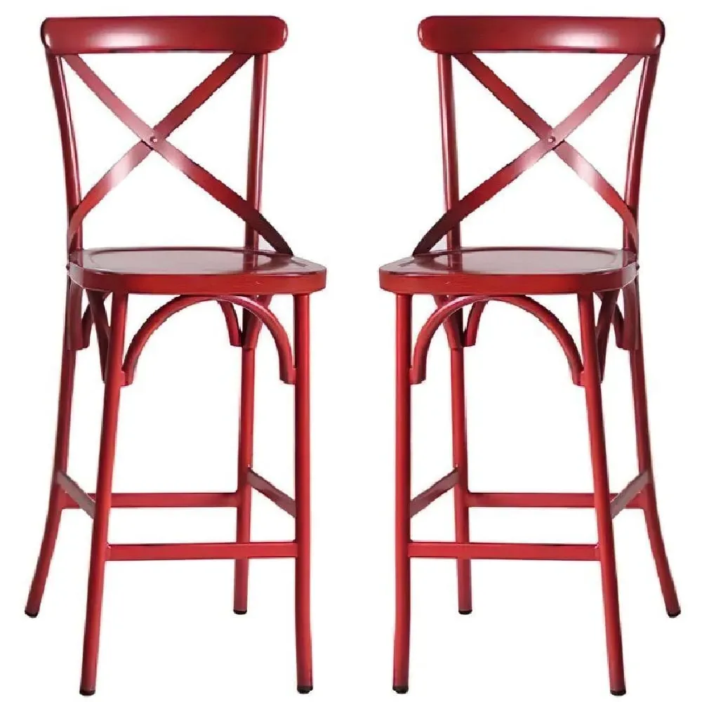 Cayuga Outdoor Bar Chairs Set of 2 - Vintage Red, Aluminium