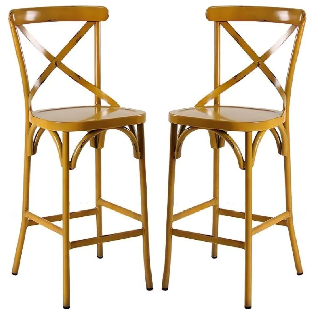 Cayuga Outdoor Bar Chairs Set of 2 - Vintage Yellow, Aluminium