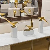 Cayuga Set of 3 Long Tailed Tit Ornaments - Gold, Marble