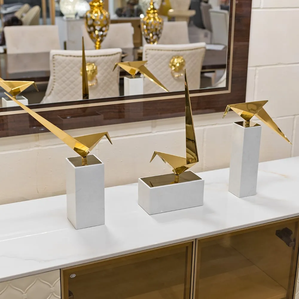 Cayuga Set of 3 Long Tailed Tit Ornaments - Gold, Marble