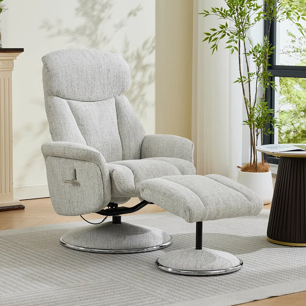 Cazira Swivel Recliner Chair with Footstool - Dove, Fabric product