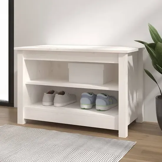 Cedric Shoe Storage Bench - White, Pine Wood