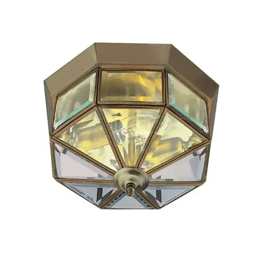 Ceiling Lamp with Glass Flush Fitting - Antique Brass