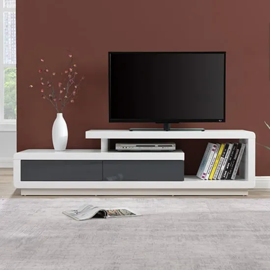 Celia TV Stand with 2 Drawers - White, Grey image